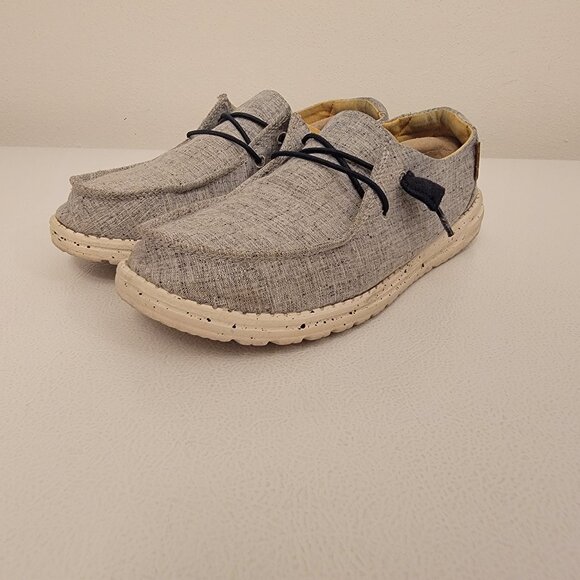 HEY DUDE Womens Wendy Chambray White Blue Slip-On Comfort Shoe Size 9 - Picture 1 of 8
